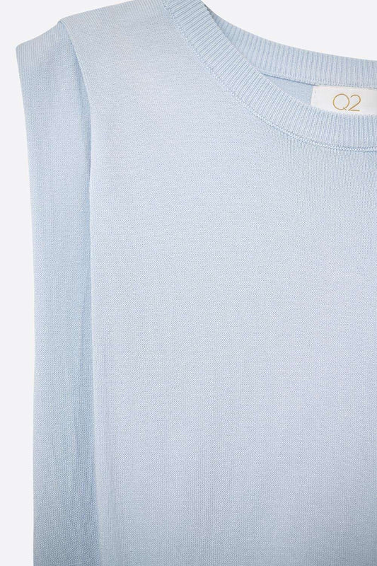 Sleeveless Knited Top With Shoulder Drape in Baby Blue - Jumpers