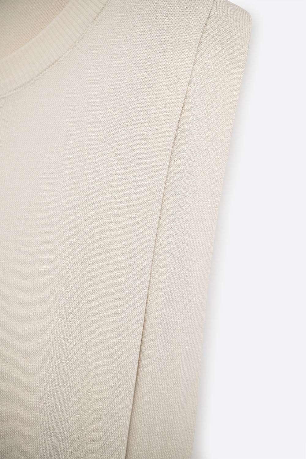 Sleeveless Knited Top With Shoulder Drape in Beige - Jumpers