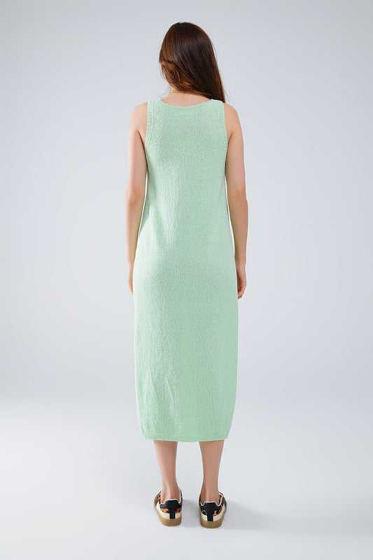 Sleeveless knitted Maxi Green Dress With Side Slit - Dresses