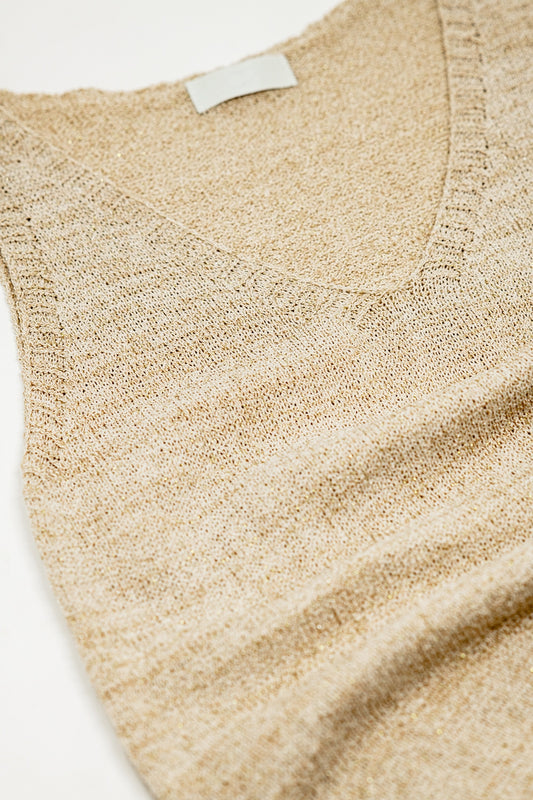 Sleeveless Maxi Beige Dress With Side Slit - Dresses