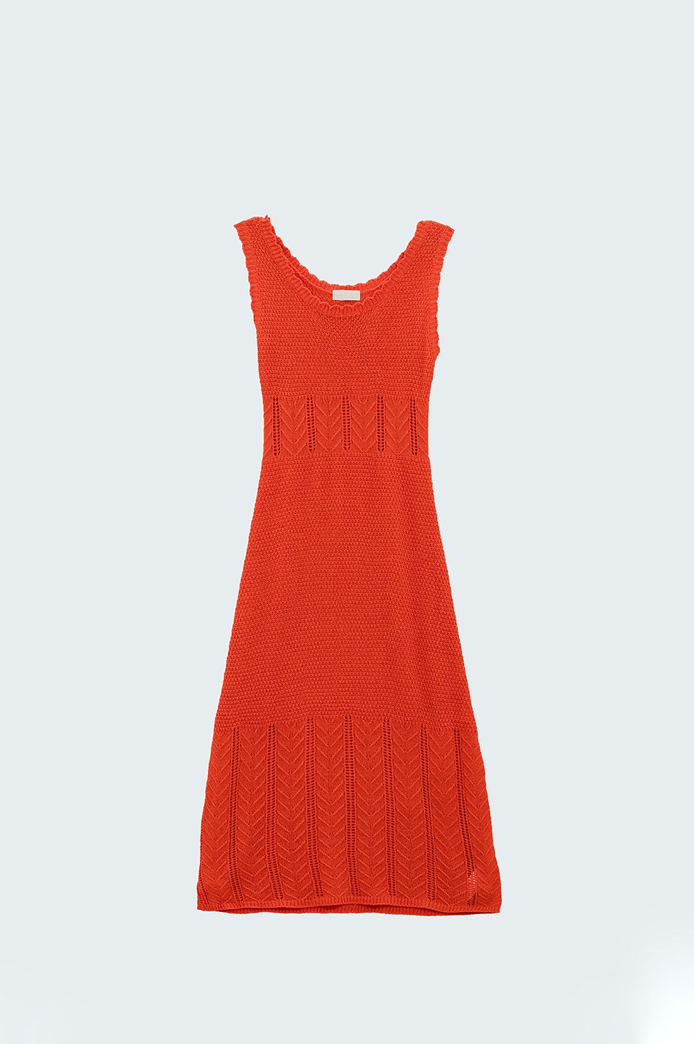Sleeveless orange knit midi dress with round neck - Dresses