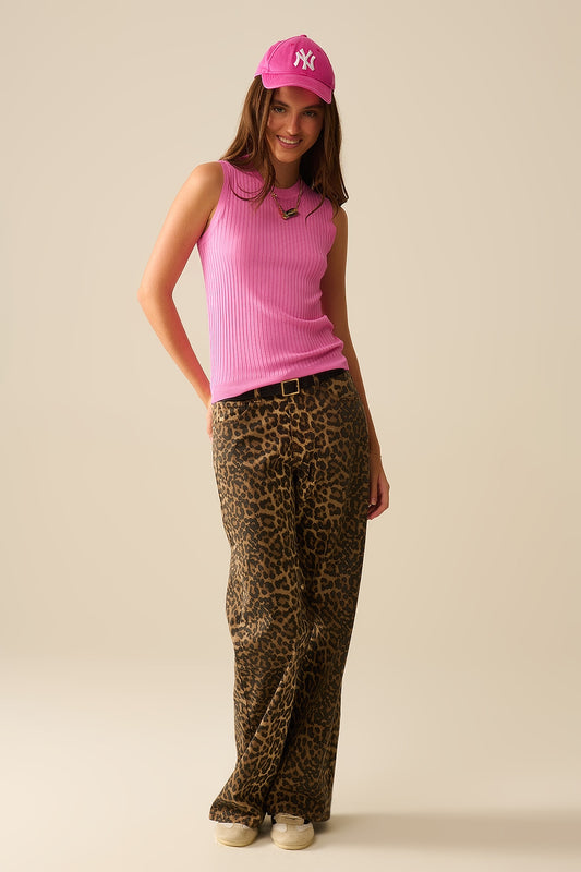 Sleeveless Ribbed knitted Top In fucshia - Sweaters