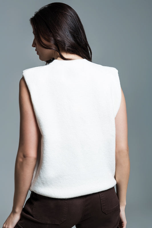 Sleeveless sweater in white with silver sequin hearts - Jumpers