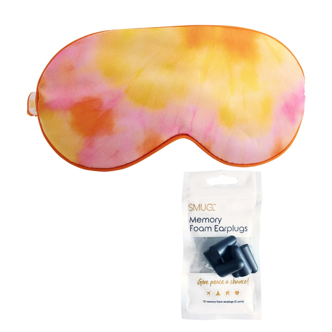 Satin Sleep Mask - Orange Tie Dye Sleep Mask & Black Earplugs - Satin Sleep Mask