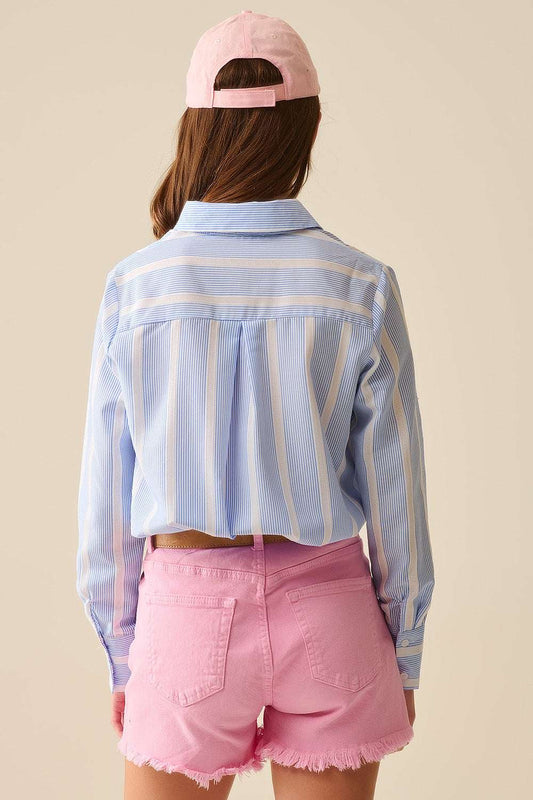 Soft fabric striped shirt in blue and white - Shirts