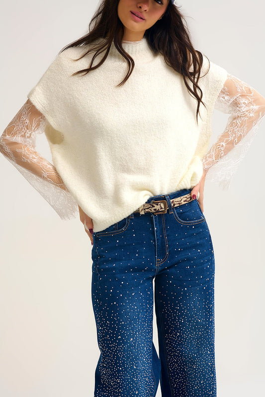 Soft Knit Sleeveless sweater with lace lining - Sweaters