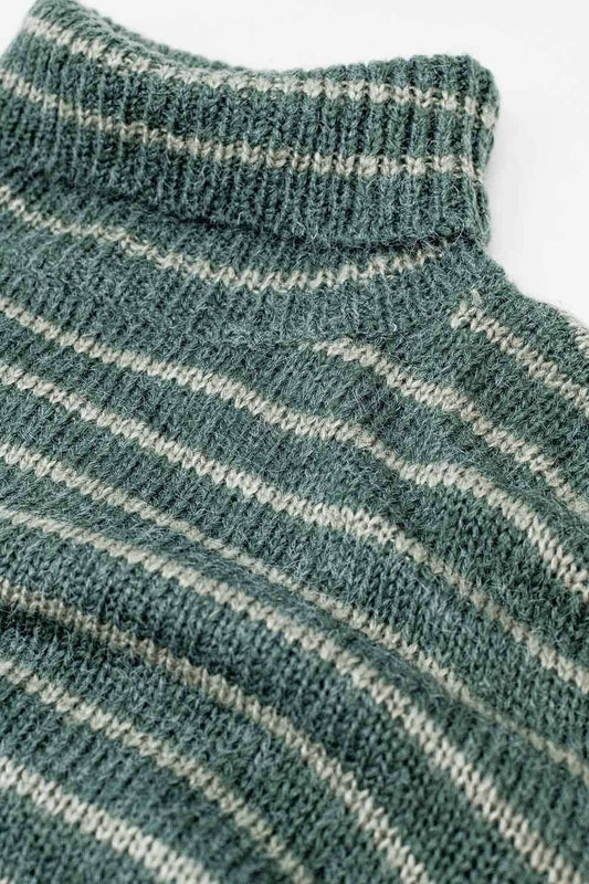 soft knit striped turtleneck sweater in green - Jumpers