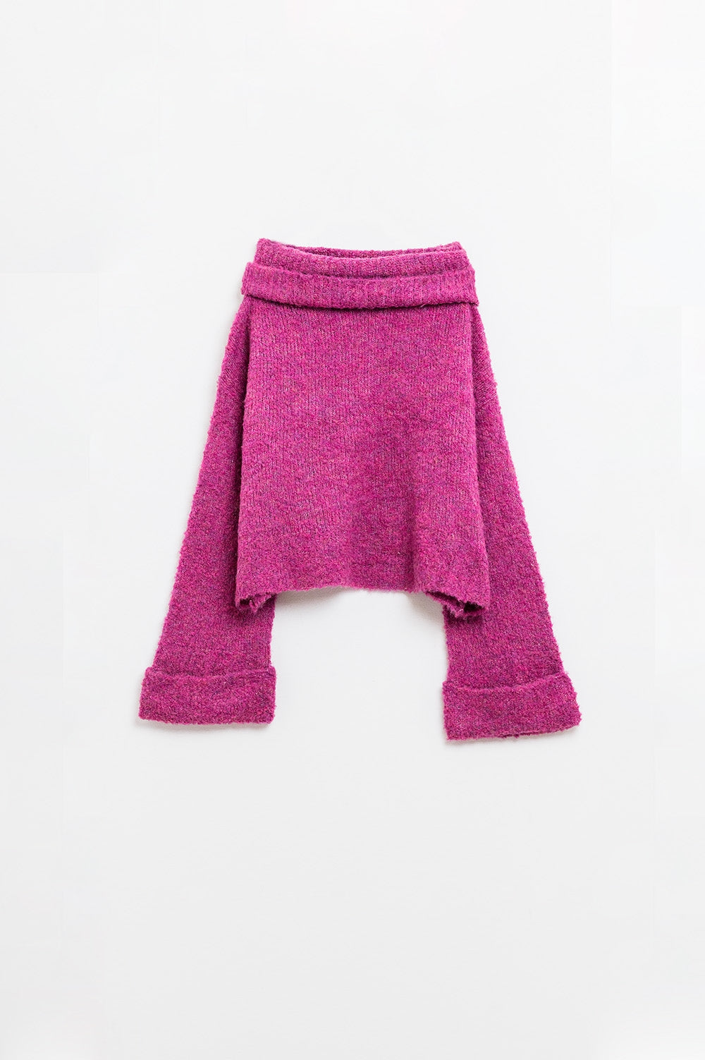 soft knitted high neck sweater in fucshia color - Sweaters
