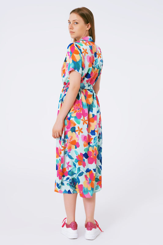 soft satin midi dress with flower print - Dresses
