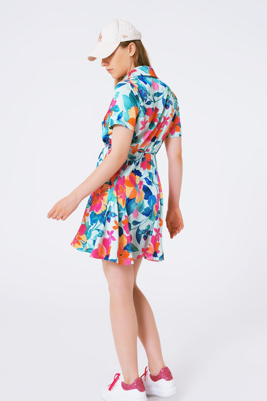 soft satin mini dress with flower print - Dresses