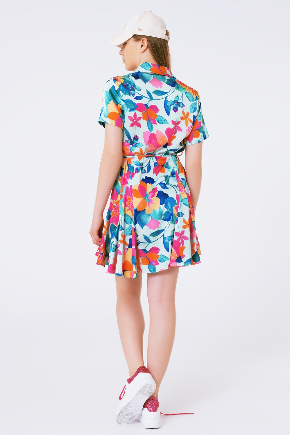 soft satin mini dress with flower print - Dresses