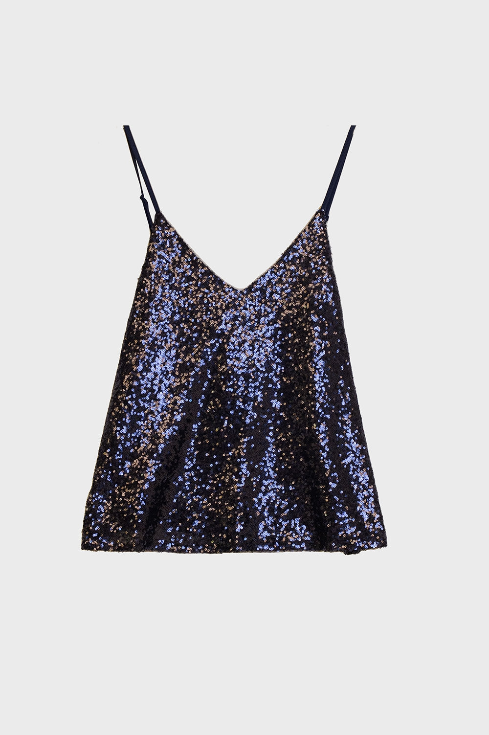 Spaguetti Strap Top With Deep V-Neckline In Navy Sequins - Tops