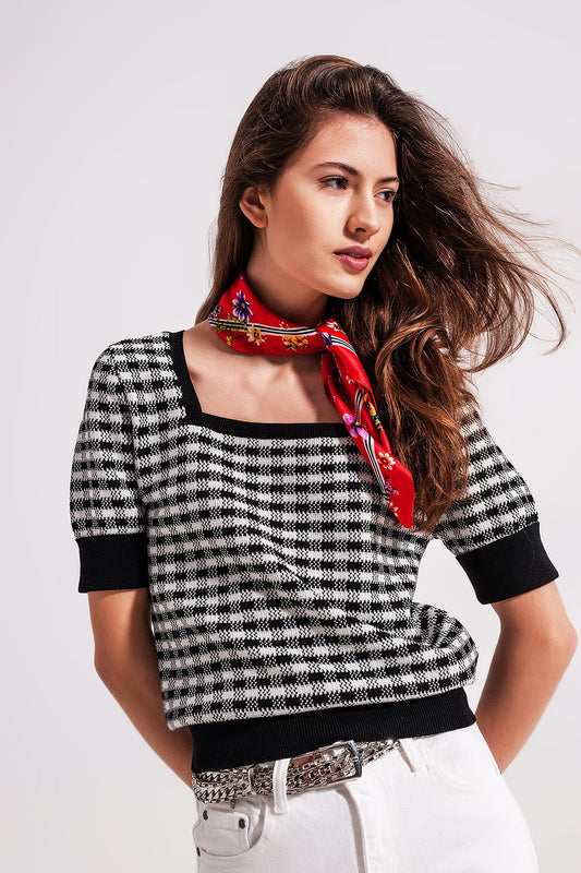 Square neck jumper in black and white - Jumpers