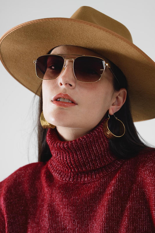 Squared Metal Sunglasses in Brown Smoke Lens - Sunglasses