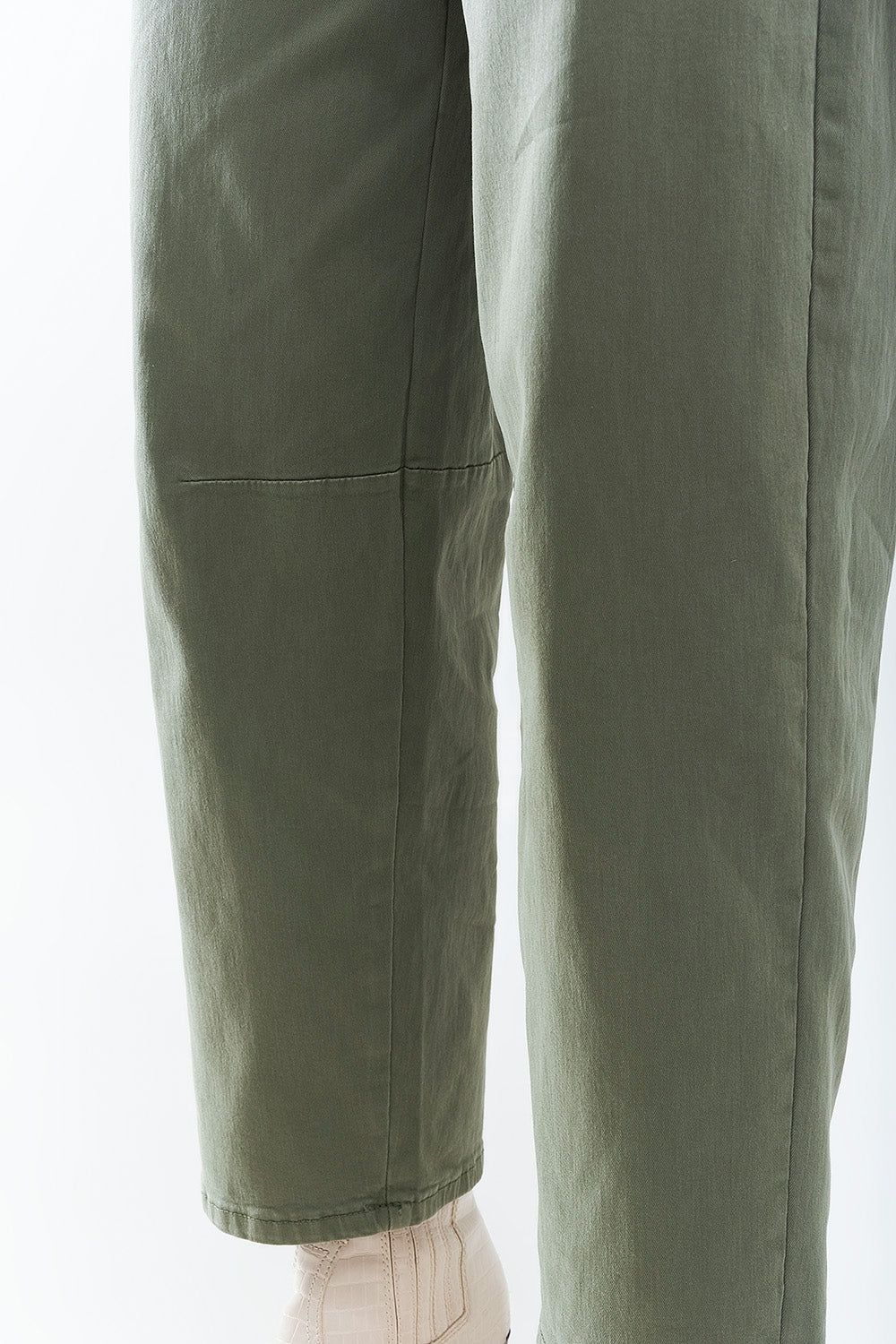 Straight Ankle-Length Pants in khaki with Knee Seam Detail - Trousers
