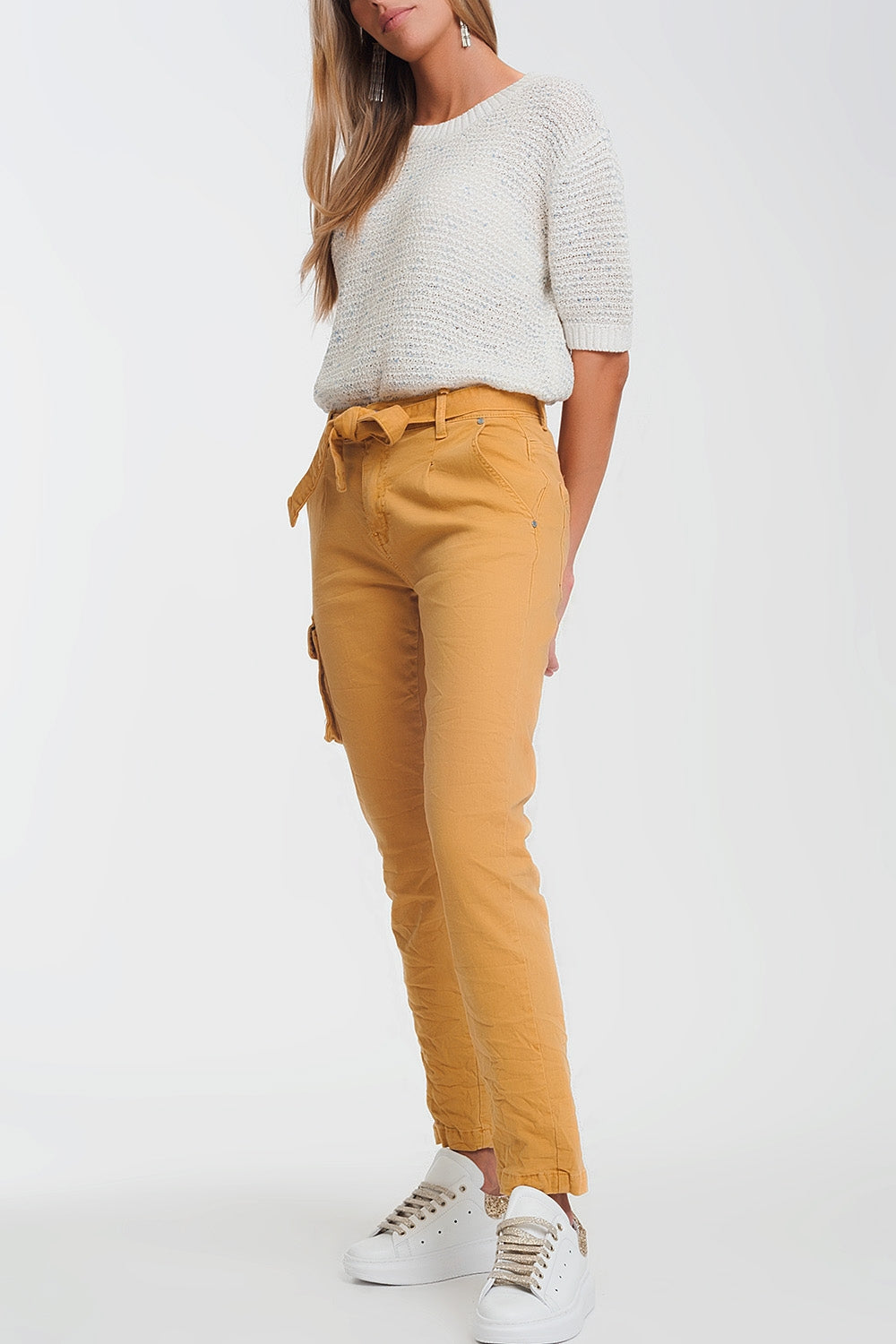 straight cut pants in mustard - Trousers
