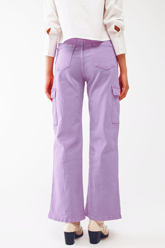 Straight Leg Cargo Jeans in Purple - Jeans