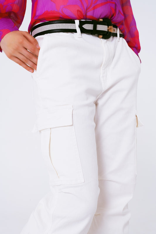 Straight Leg Cargo Pants in White - Trousers
