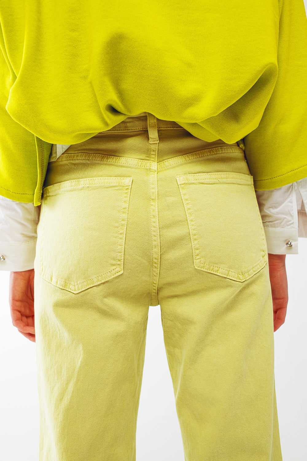 Straight Leg Jeans with Cropped Hem in Lime Green - Jeans