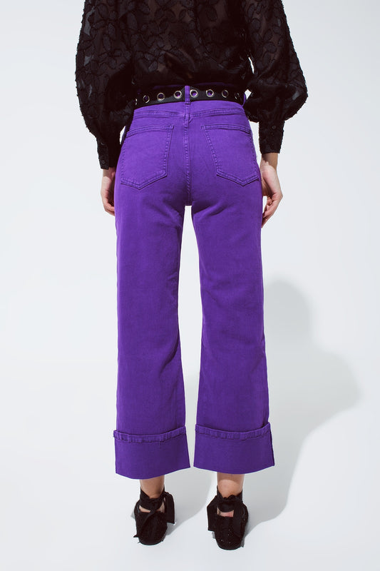 Straight Leg Jeans with Cropped Hem in purple - Jeans