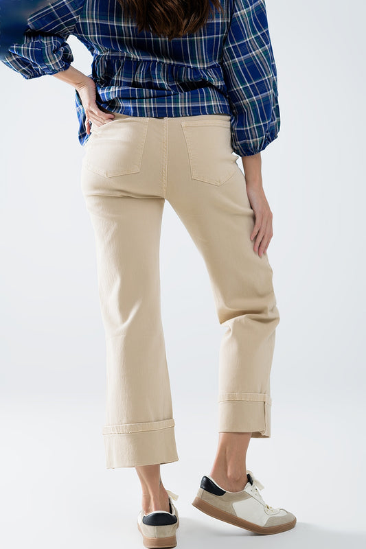 Straight leg Pants with cropped hem in dark beige - Trousers