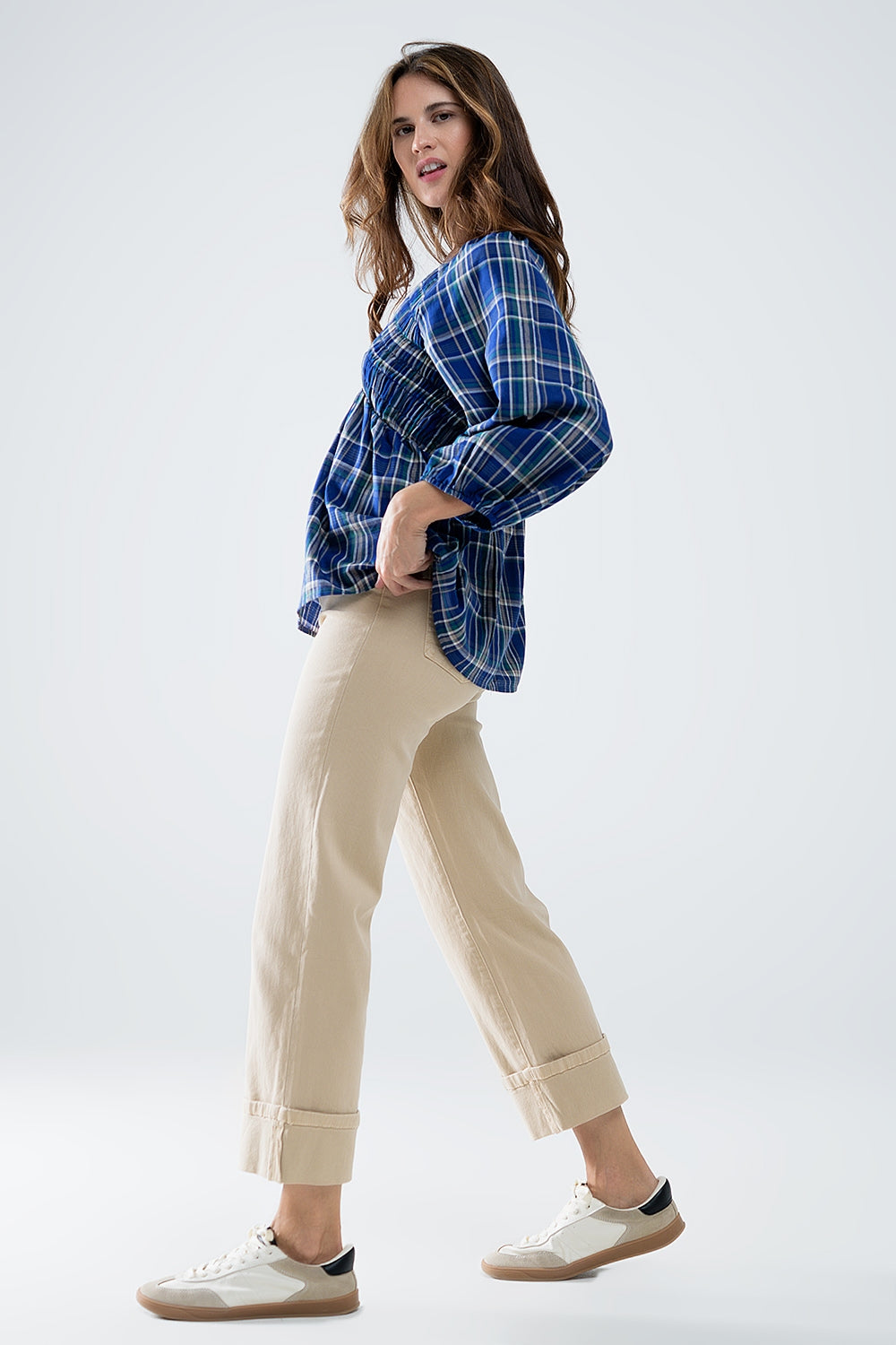 Straight leg Pants with cropped hem in dark beige - Trousers