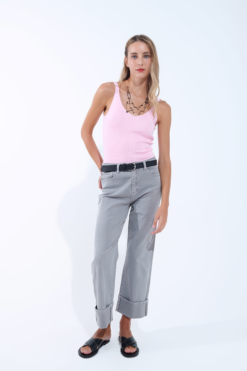 Straight leg Pants with cropped hem in Gray - Jeans