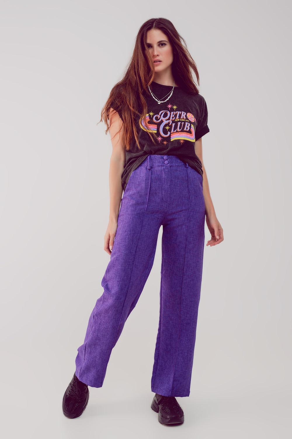 Straight leg tailored pants in purple - Trousers
