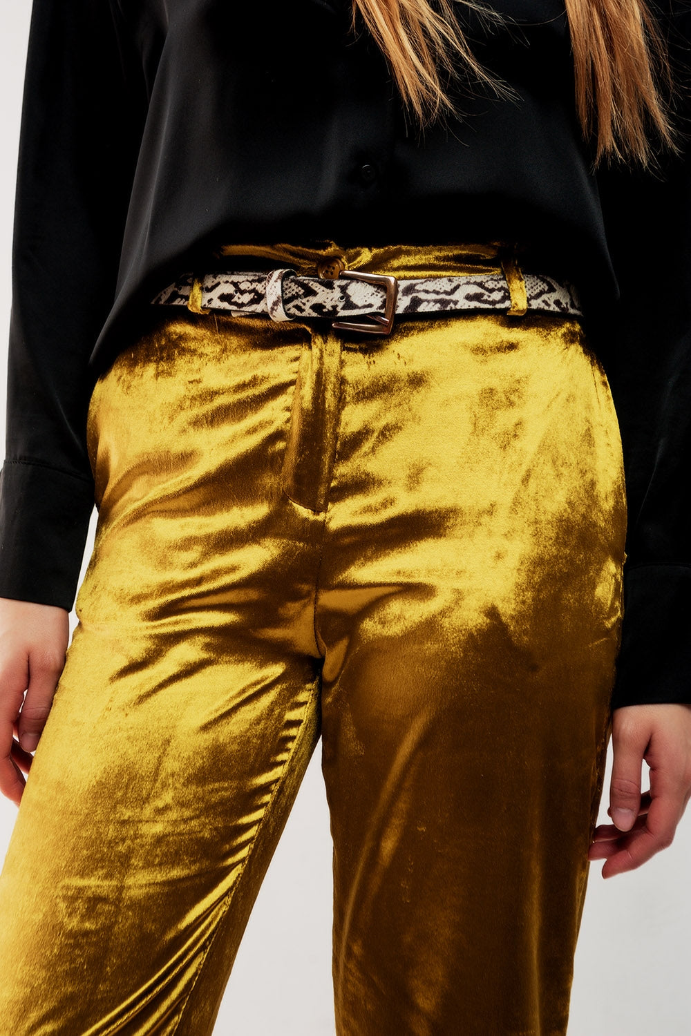 Straight leg velvet pants in lime - Trousers