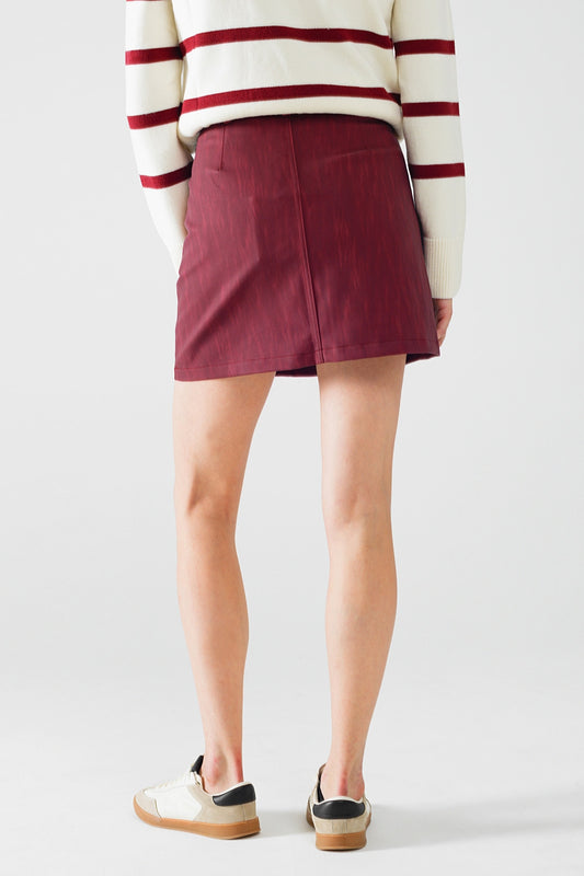 Straight mini skirt in burgundy with pockets - Skirts