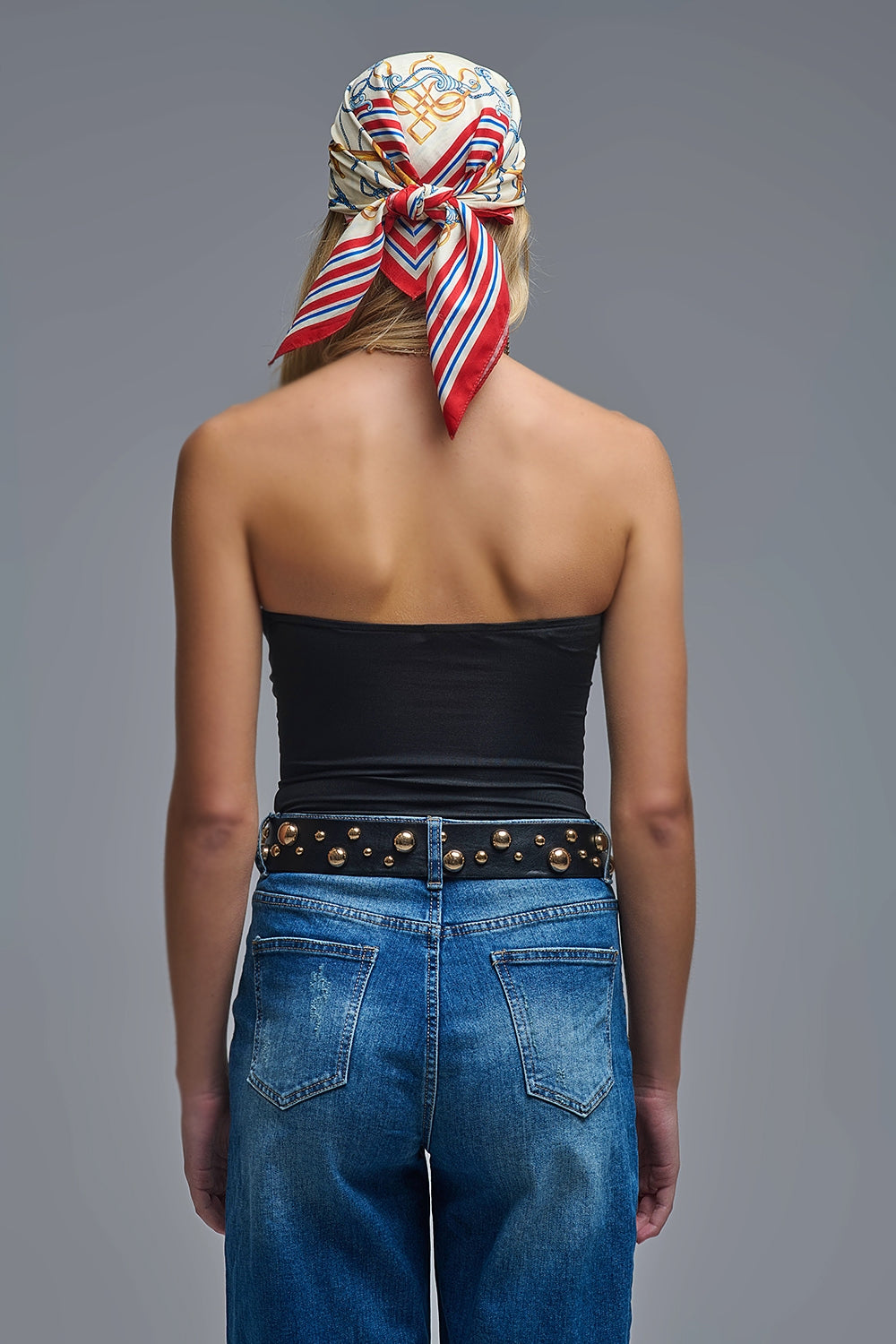 Strapless Bodysuit in black with Gold metal Detail - Tops