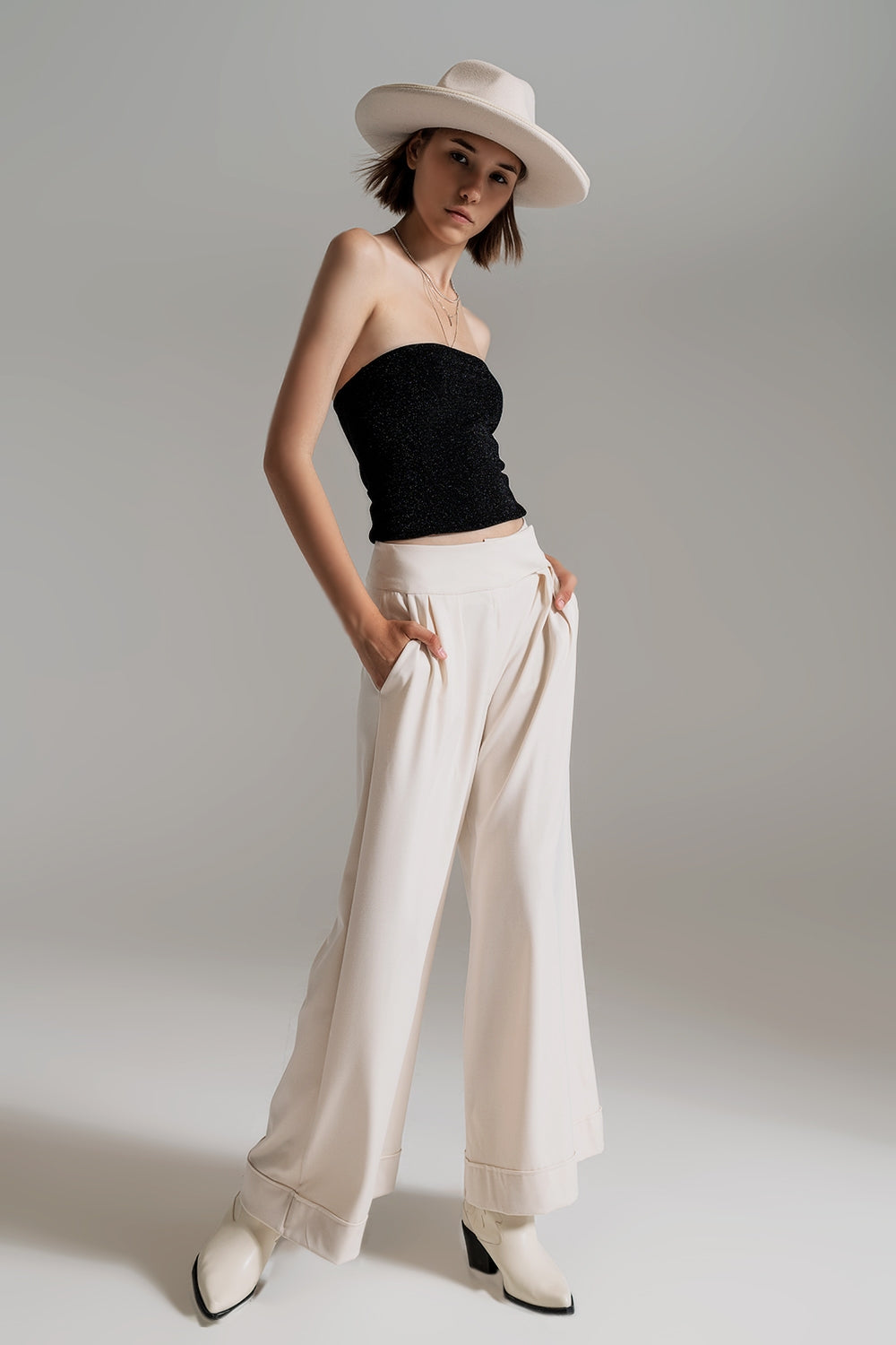 Strapless Shiny Tube Top In Black - Tops