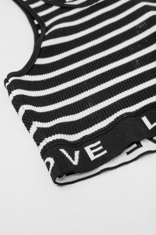 Striped Cropped Top with Love Text in black - Tops