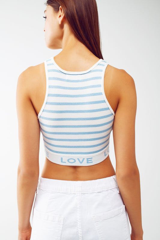 Striped Cropped Top with Love Text in blue - Crop Tops
