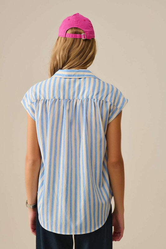 Striped dropped sleeves Blouse in Blue - Blouses