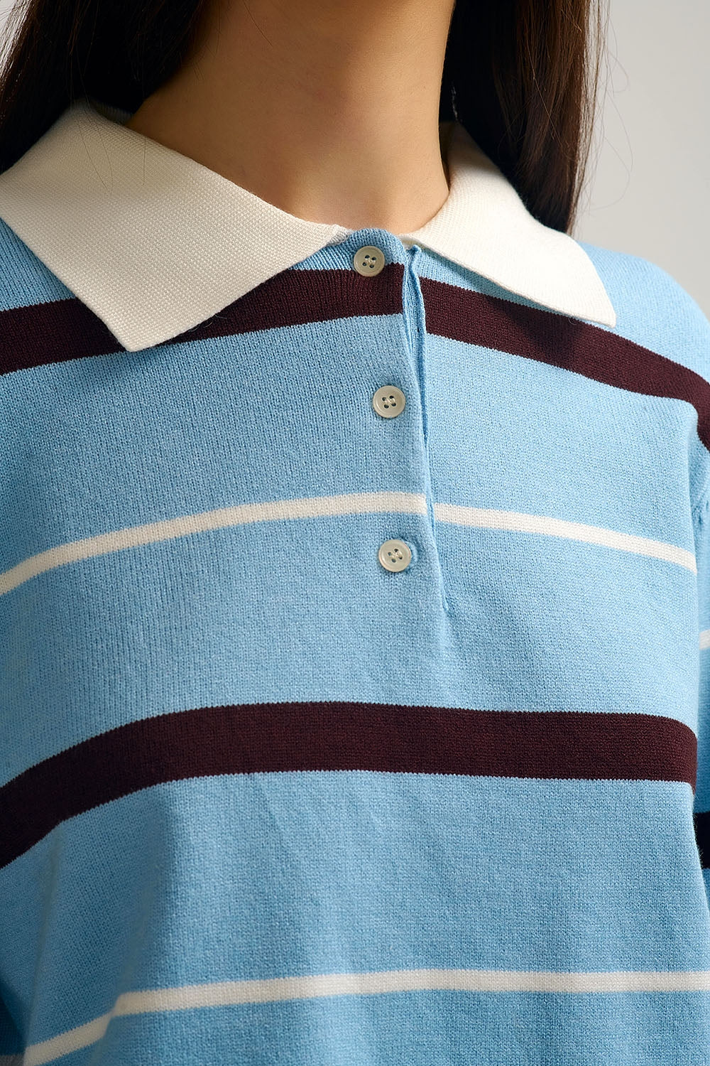 Striped Knit Polo Sweater in blue with white Collar - Sweaters