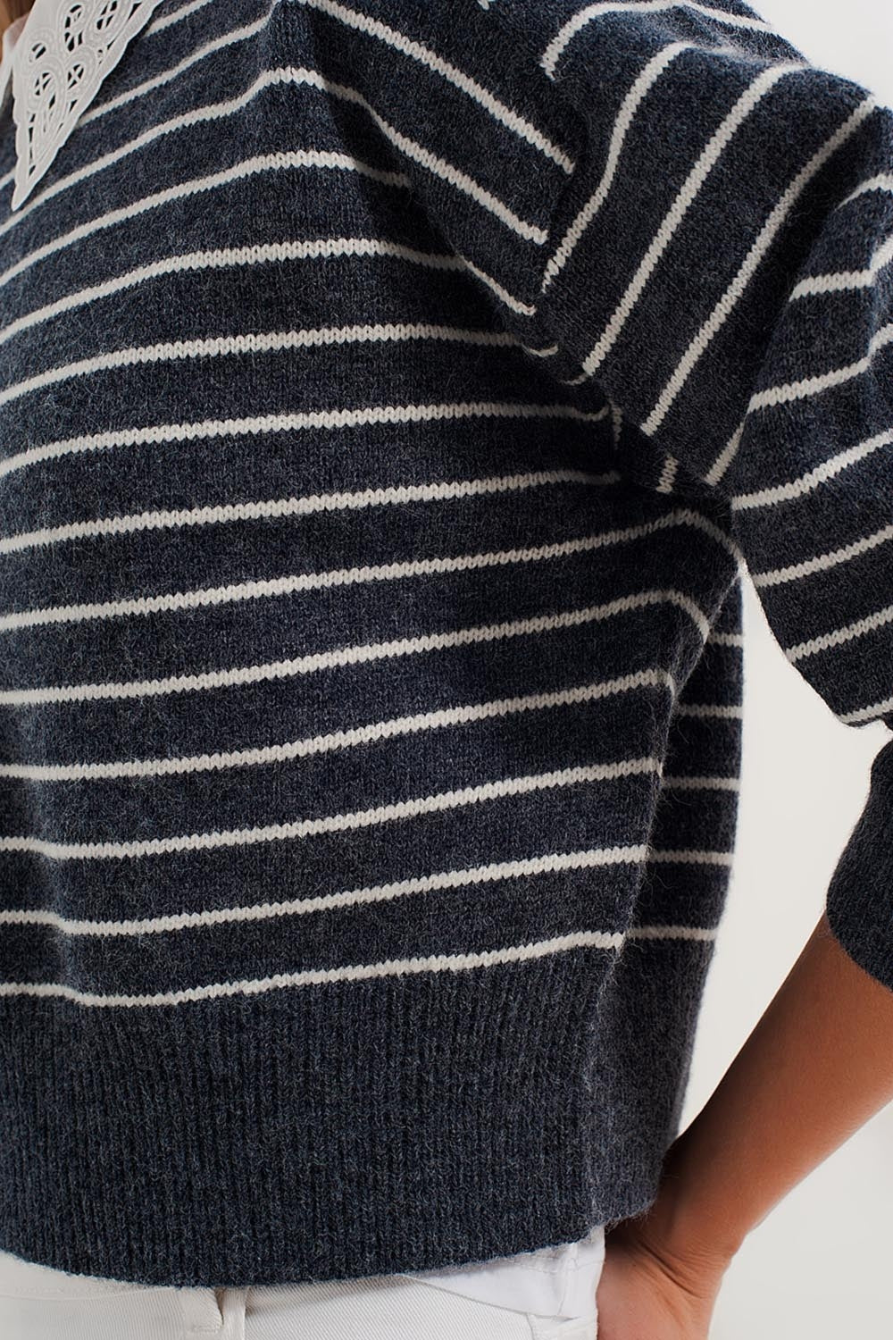 Striped knitted sweater with wrangler sleeves blue and white - Jumpers