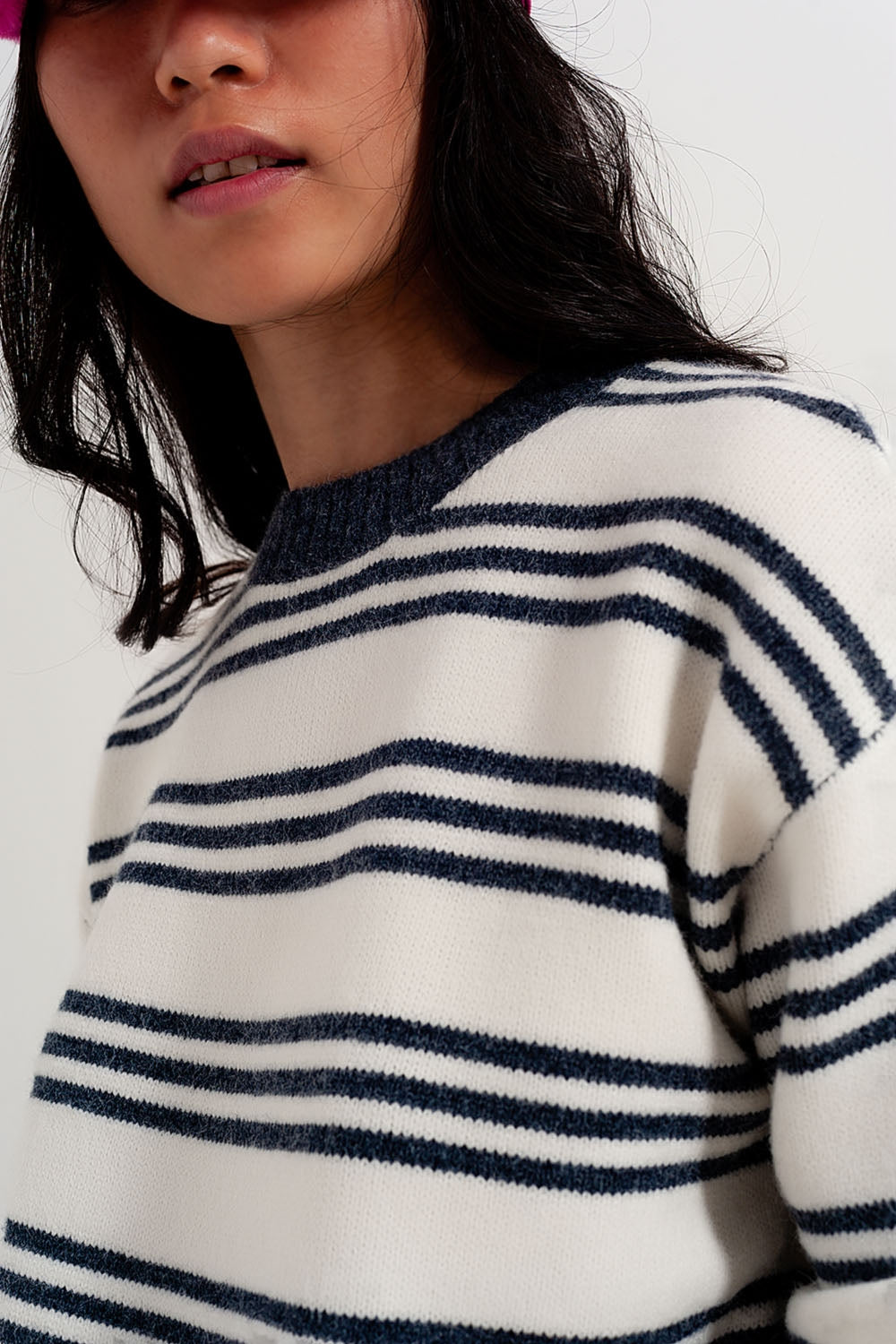 Striped long sleeved sweater in white - Jumpers