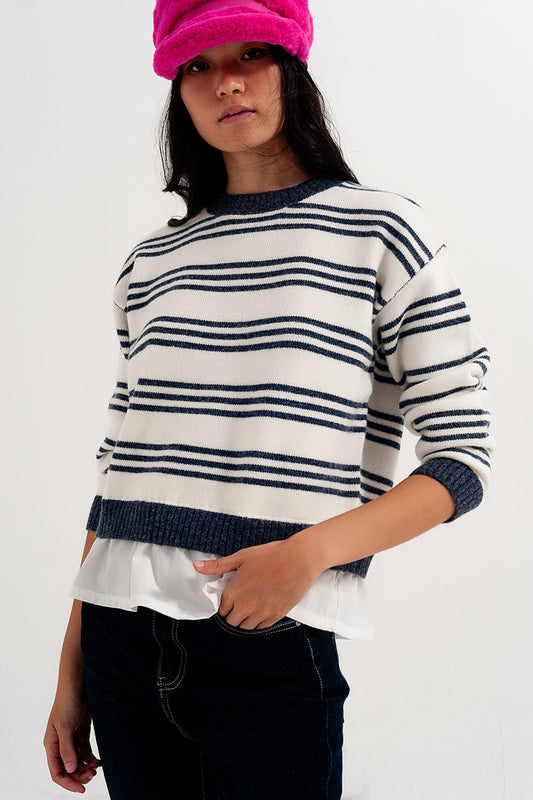 Striped long sleeved sweater in white - Jumpers