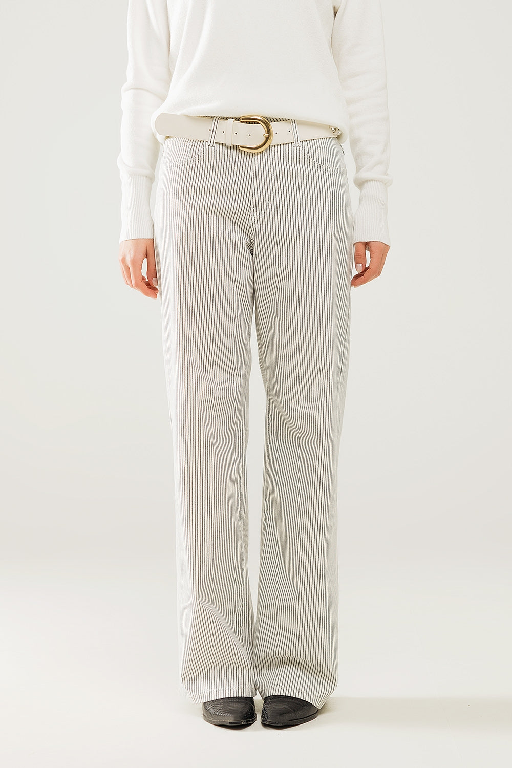 Striped pants with a straight leg in a stretch fabric - Trousers