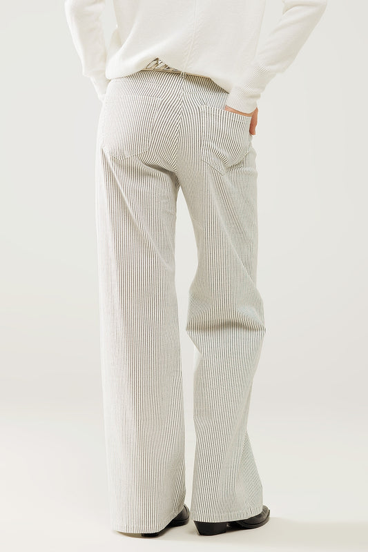 Striped pants with a straight leg in a stretch fabric - Trousers