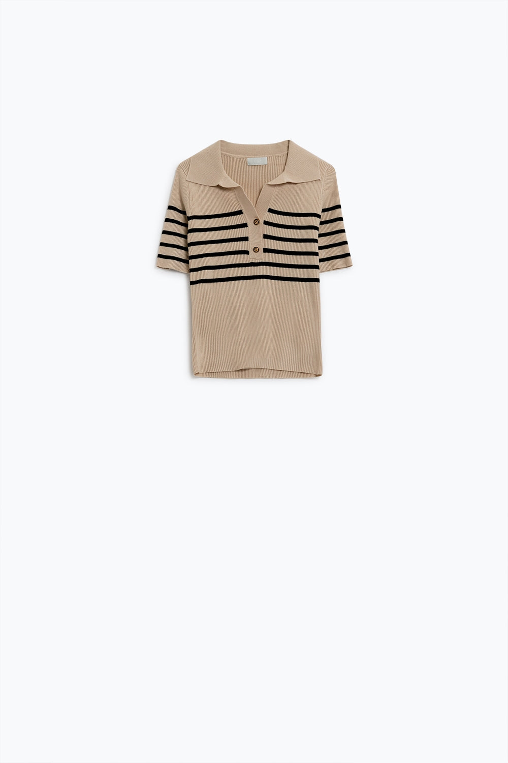 Striped polo with button detail in beige - Polos
