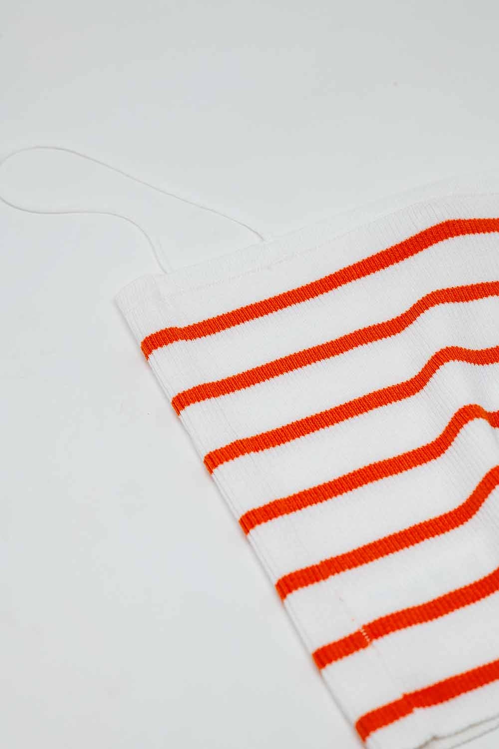 Striped White and Orange Top With Square Neckline - Tops