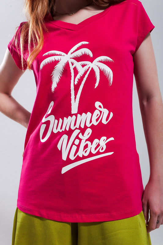 Summer vibes print t shirt in fuchsia - Tops