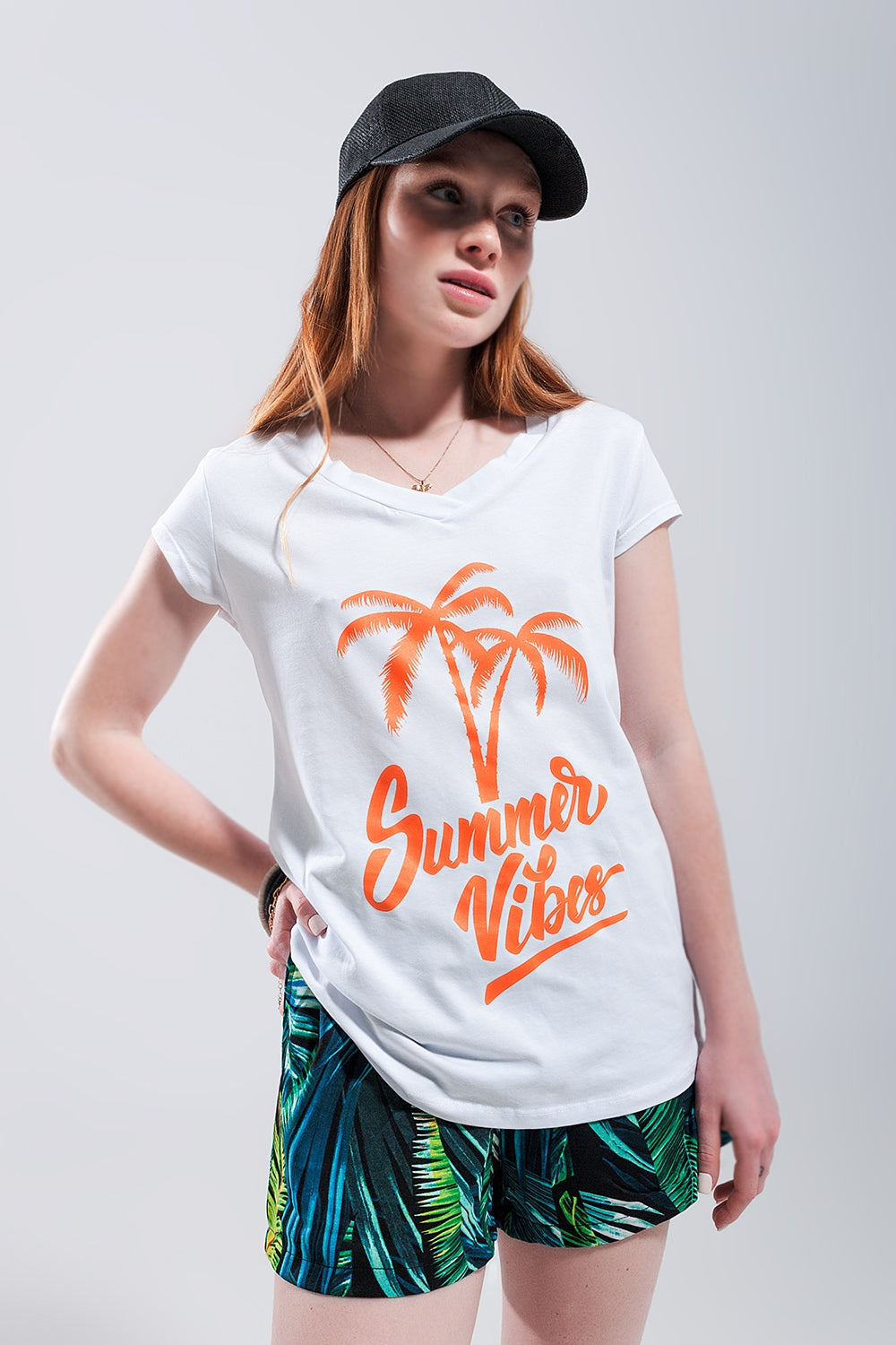 Summer vibes print t shirt in white - T-Shirts