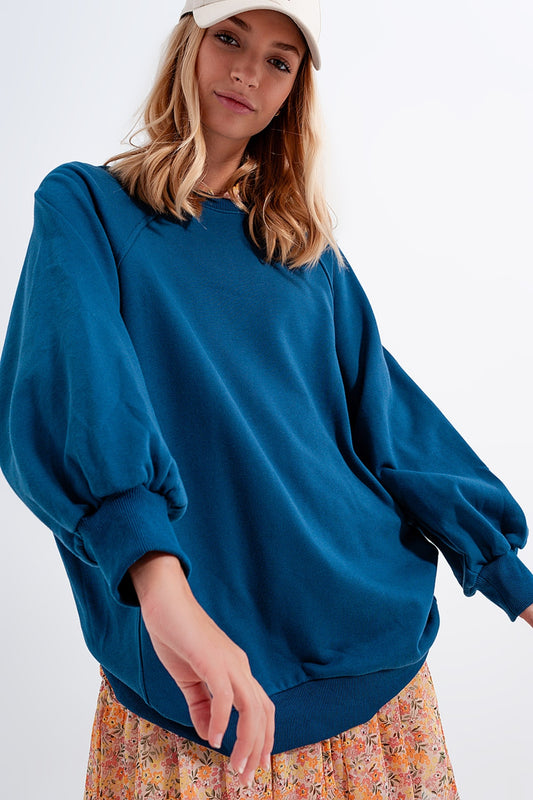 Super oversized sweatshirt with seam detail in blue - Sweaters