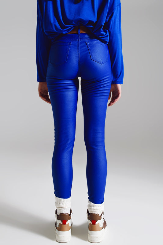 super skinny Pants faux leather in electric blue - Trousers