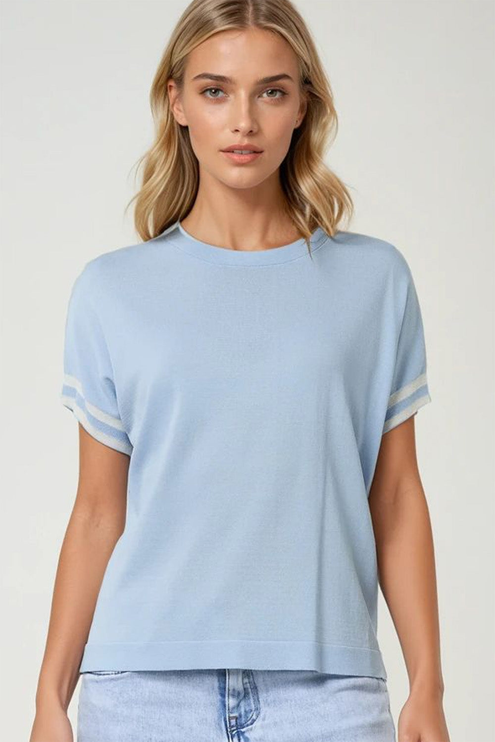 Sweater In baby Blue with white contrast detail - T-shirts