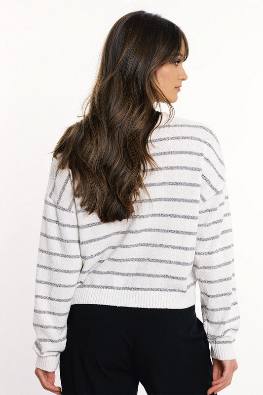 Sweater With Drop Shoulders in White with Grey Stripes - Jumpers