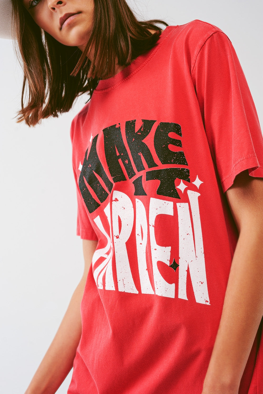 T-shirt Dress with Make It Happen Text in Red - Dresses